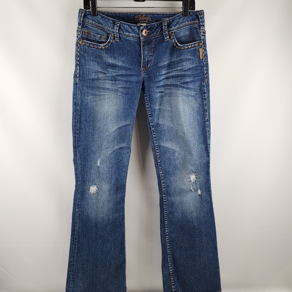 Silver Jeans Womens Pioneer Bootcut Low Rise Distressed Denim Jeans Size 30x32